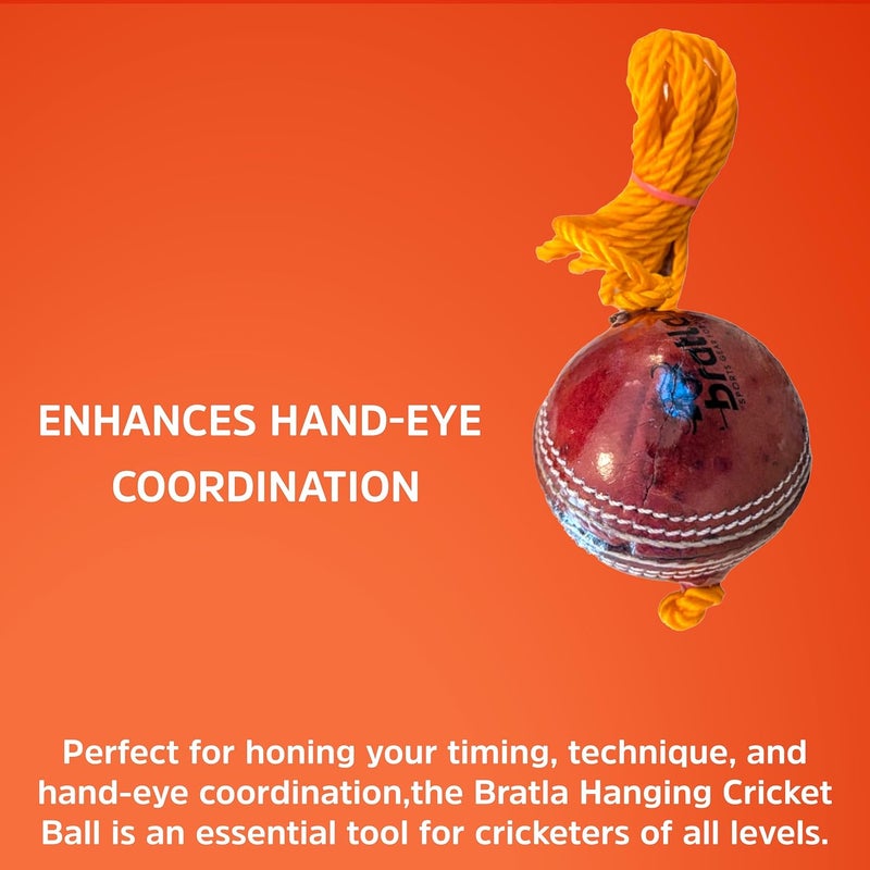 Bratla Hanging Cricket Ball with 10-Foot Cord | Leather Ball for Batting Practice & Hand-Eye Coordination | 5.5 oz Red Cricket Ball - Image 4